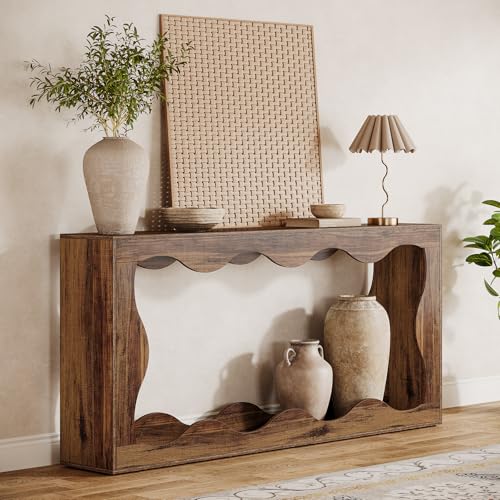 Tribesigns 63 Inches Farmhouse Console Table with Storage, Couch Table Behind Sofa, Long Entryway Sofa Station, Narrow Console Stand, Hallway Stand for Entryway Living Room, Brown